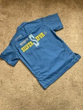 Vintage 1960s 1970s Hilton Chain Stitch Mens Small Bowling Shirt Blue