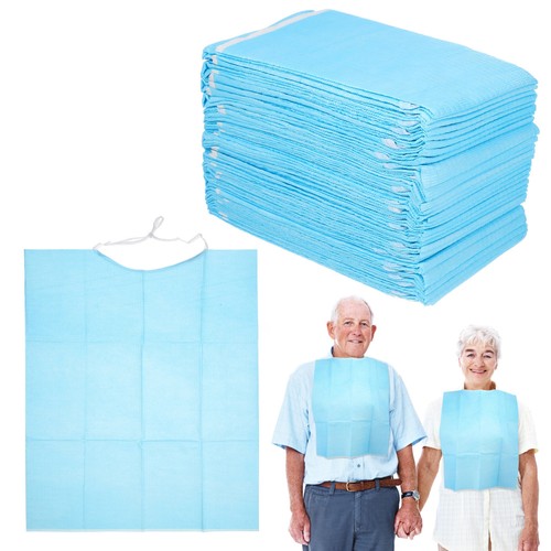 30 Disposable Adult Bibs Waterproof Plastic Tie-back Elderly Feeding Bibs-MI - Picture 2 of 4