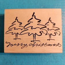 Merry Christmas Trees Rubber Stamp Denali Design Unused Made in USA