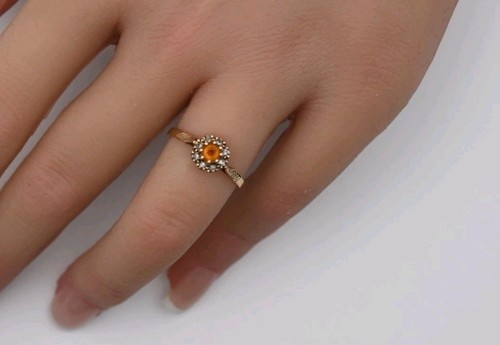 Vintage Beautiful gold diamond Orange citrine ring - L 1/2 hallmarked Inc Box - Picture 3 of 6