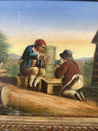Ancienne école Hollandaise Peinture sur cuivre : deux joueurs de cartes - Foto 5 di 8