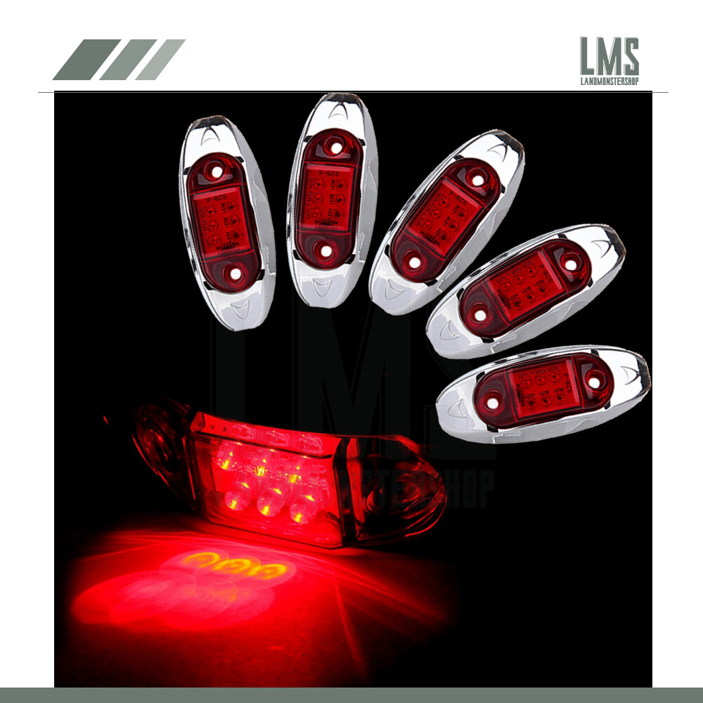 5x Red LED Side Marker Lights for Motorcycle Trailer Truck Boat RV ATV 12V 6 Diodes