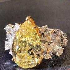 2 Ct Pear Shape Simulated Citrine  Diamond Wedding Ring 14K White Gold Plated