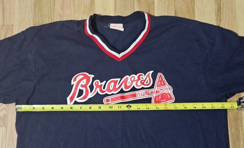 Vintage Atlanta Braves Logo Baseball Jersey Shirt Navy Blue USA XL - Picture 4 of 5