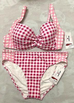 Lands End Draper James  2 Piece Swimsuit Bathing Suit Size 6 Pink Checks NWT