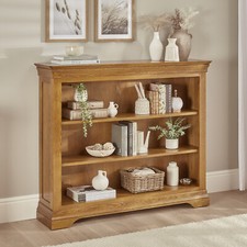 Wide Low Bookcase French Louis Oak Solid Living Room Furniture
