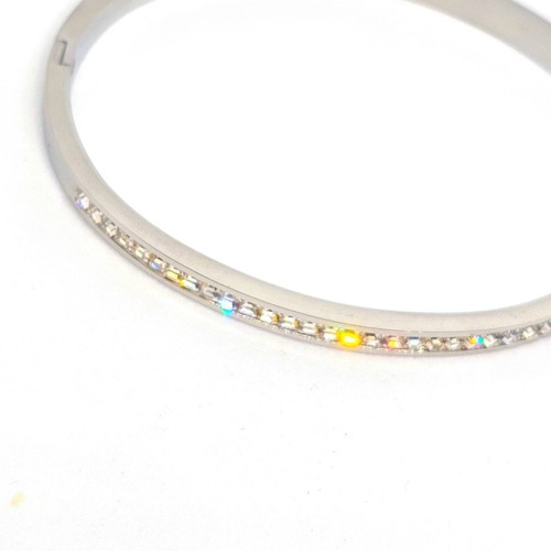 50) Bracciale Rigido Sottile Argentato con Brillantini - Elegante e Lucente - Foto 10 di 24