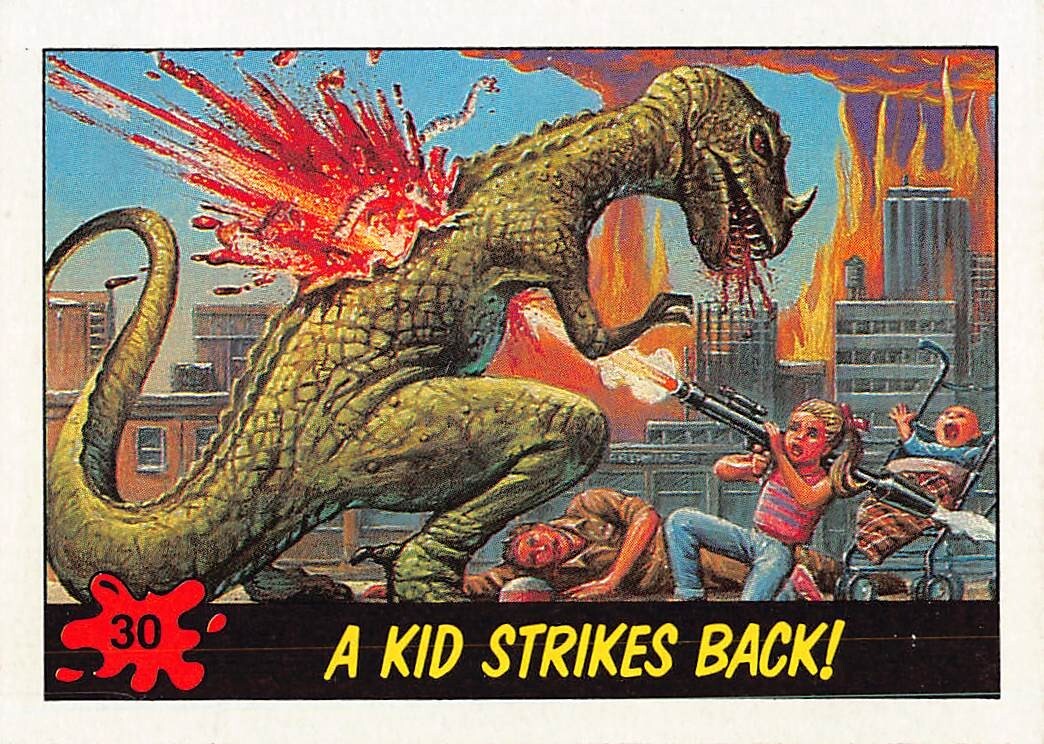 1988 Topps Dinosaurs Attack Trading Card #30 A KID STRIKES BACK