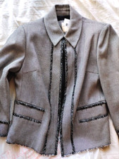 Magaschoni textured short jacket blazer size 2 Gray with shoulder pads