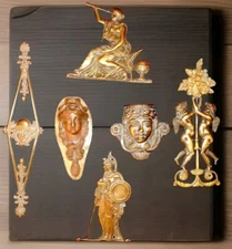 LOT OF SIX SMALL FRENCH ANTIQUE BRASS / BRONZE  PEDIMENTS MOUNTS DECORATIONS