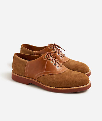 NEW J.Crew Leather & Suede Camel English Tan Saddle Shoe Men 10US BJ012 $198 NIB