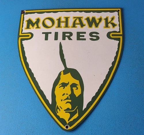Vintage Mohawk Tires Sign - Porcelain Service Mechanic Shop Gas Oil Pump Sign
