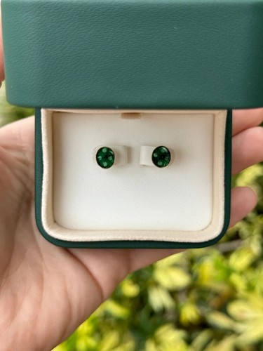 3.0tcw RARE Natural Colombian Emerald Muzo Oval Sliced Trapiche Earrings 18K - Picture 5 of 10
