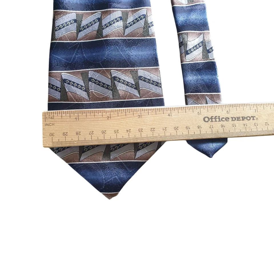 David Taylor Mens Geometric Patterned Tie In Blue & Brown - Image 3 of 4