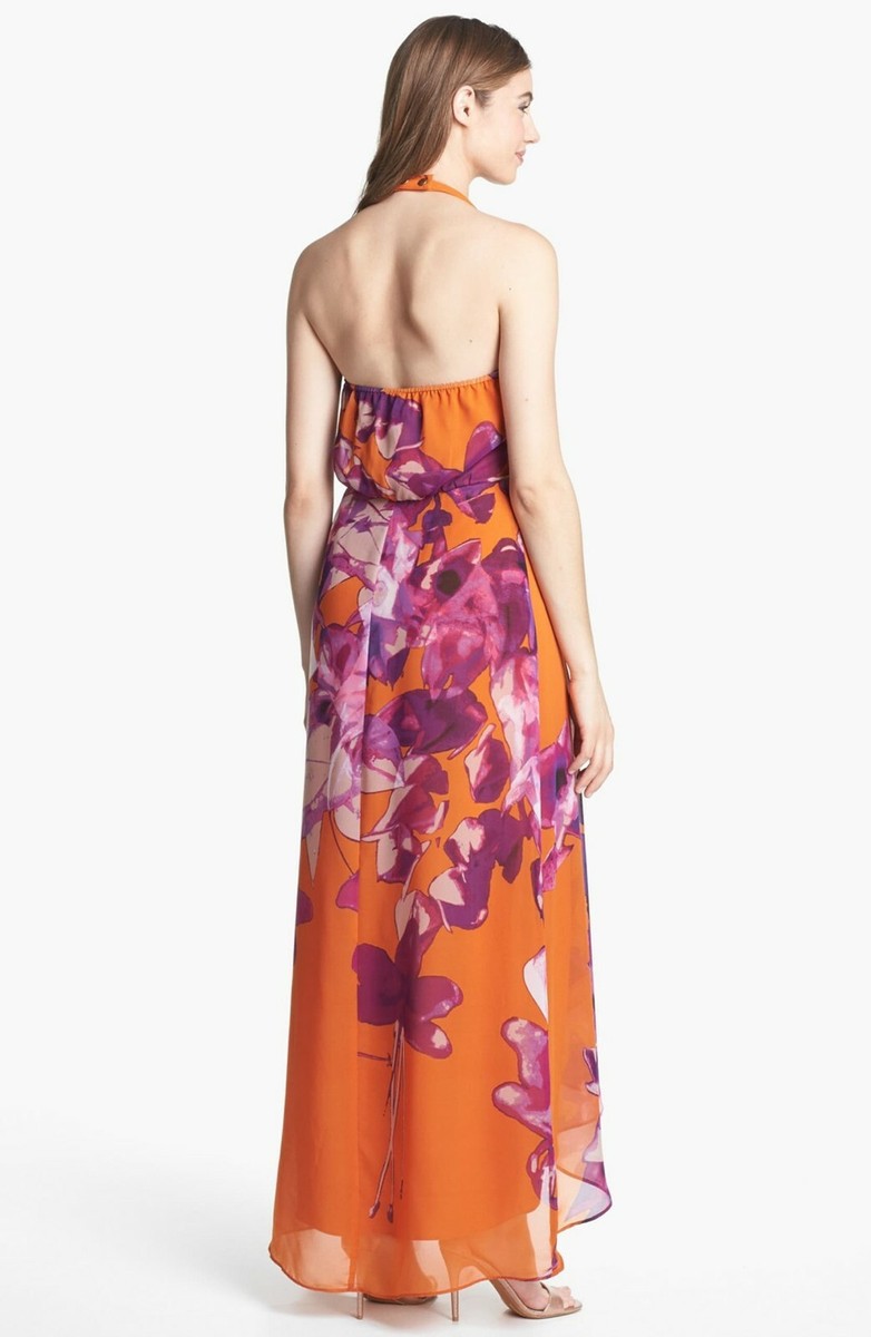 Jessica Simpson Chiffon Maxi Dress, Lace Inset Chiffon Max high and low  size 4 | eBay