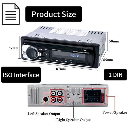 AUTORADIO BLUETOOTH 24V STEREO AUTO 1 DIN MULTIMEDIALE, LETTORE MP3 DIGITALE - Foto 8 di 9