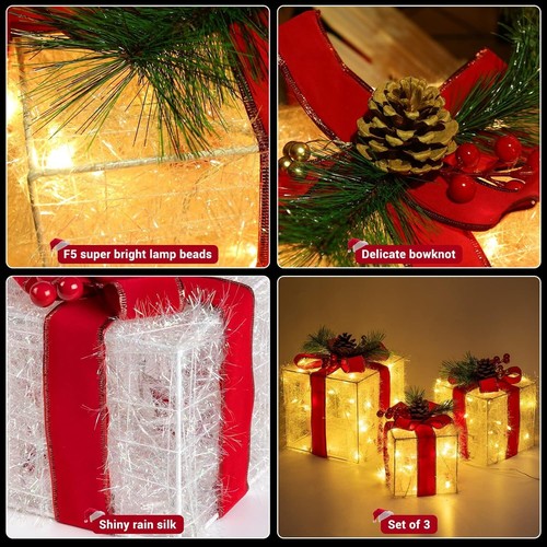 Weihnachtsdeko LED Geschenkbox 3-teilig mit LED Set Beleuchtet Weihnachten C188 - Bild 6 von 8