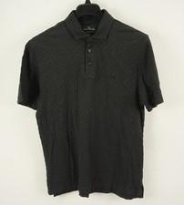Rodd Gunn Mens Medium Charcoal Gray Jacquard Check Geometric Cotton Polo Shirt