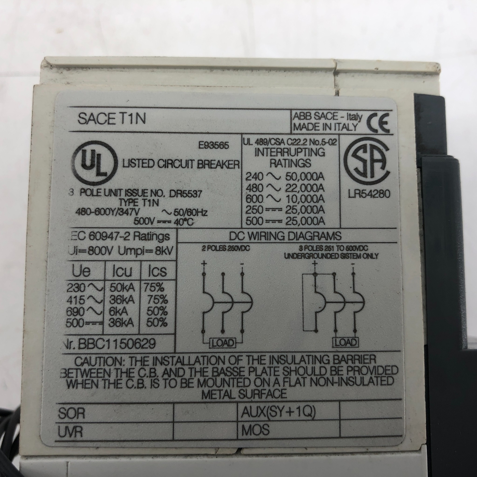 ABB T1NQ060TL SACE TMAX T1N 3 POLE 60 AMP CIRCUIT BREAKER - NEW  8015644643416 | eBay