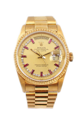 Rolex Day-Date 18238 18K Yellow Gold Diamond Ruby ​​Dial Automatic