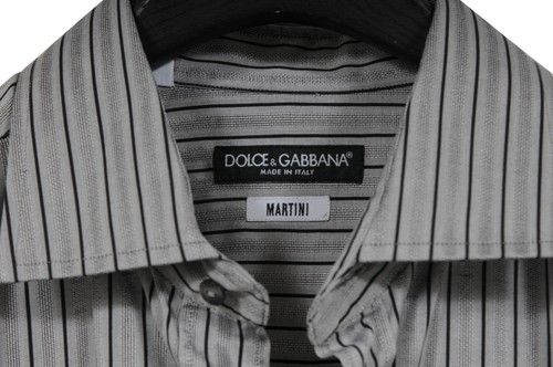 Dolce & Gabbana Men Martini Striped Button Down Shirt Size 17 / 43 Gray Black - Picture 4 of 7