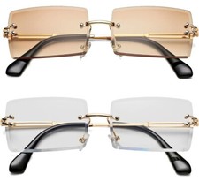 Rectangle Sunglasses for Men/Women Small Rimless Square 2 Pack Tea  Clear 