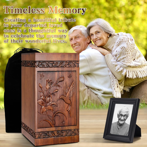Urnas de cremación de madera hechas a mano para cenizas humanas colibrí conmemorativos funeral - Imagen 2 de 8