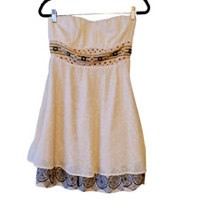 Free People Light Pink Strapless Embroidered Boho Hippie Lined Mini Dress Size 4