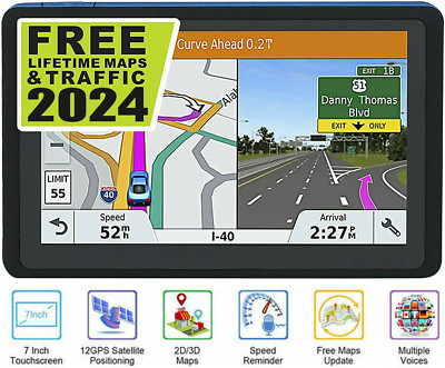 Gps Navigation for Car/Truck Touch Screen Maps w/ Spoken Direction 7'' 2024 NEW