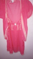 Y2K Victoria s Secret Sheer Rare Pink Lace Babydoll SET W Jacket Nightgown Sz M