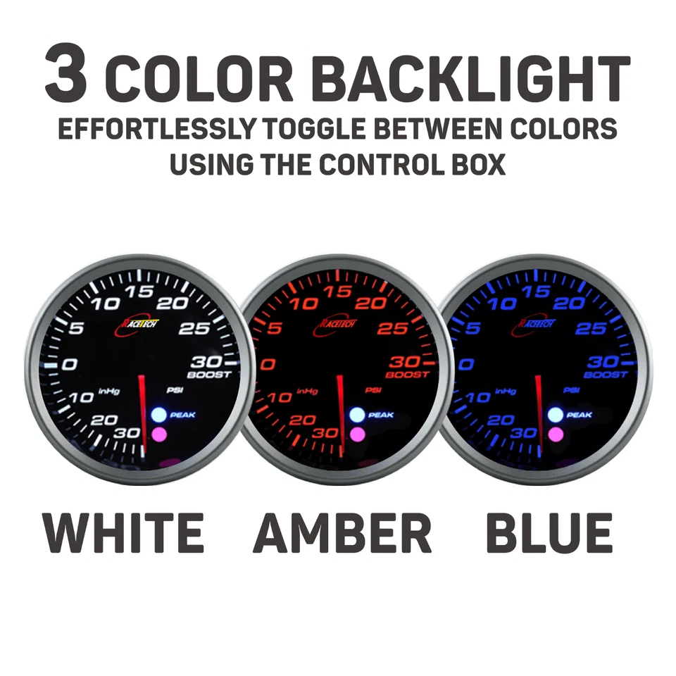 RACETECH Performance Electrical 80mm 3.15" Boost Gauge Warning Peak -30 ~ 30 PSI - Image 2 of 4