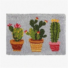 Cactus Haven DIY Latch Hook Kit - Vibrant Rug Canvas with Crochet Yarn for Needl