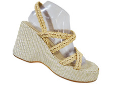 US 10 Vtg 90s Y2K Espadrille Wedge Chunky Platform Club Beach Strappy Sandals