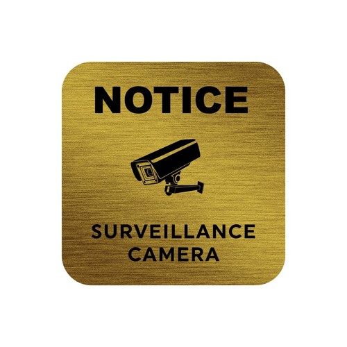 Notice: Surveillance Camera Sign – Silver & Gold Plastic Laminate with Camera - 第 1/5 張圖片