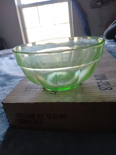 Pillar Optic Green Depression Glass Mixing Bowl Anchor Hocking Old Vintage