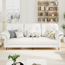 83.5" Sofa 3 Seater Couch w/ Removable Pillows Fleece Comfy Couch with Deep Seat