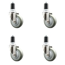 4 Inch 316SS Gray Polyurethane Swivel 1-1/2 Inch Expanding Stem Caster Set SCC