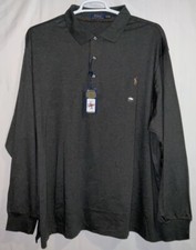 NWT Men  s Polo Ralph Lauren Long Sleeve Polo Shirt Soft Cotton Charcoal 3XB Big