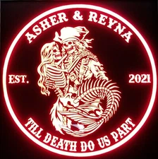 Custom Skeleton Couple Pirate Mermaid, wedding led sign, personalized