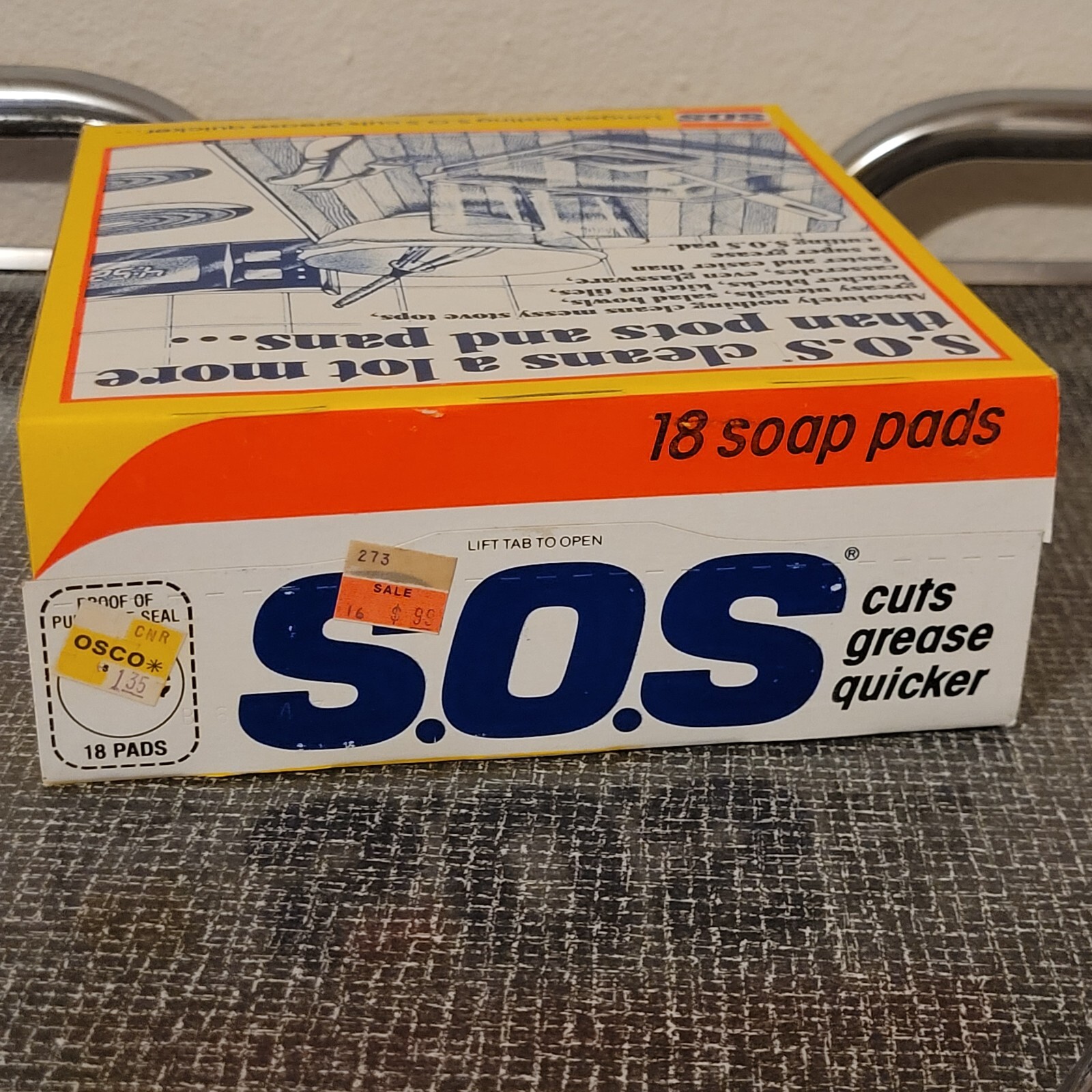 NOS 1980s Vintage SOS Steel Wool Soap Pads Sealed Box of 18 Set Prop