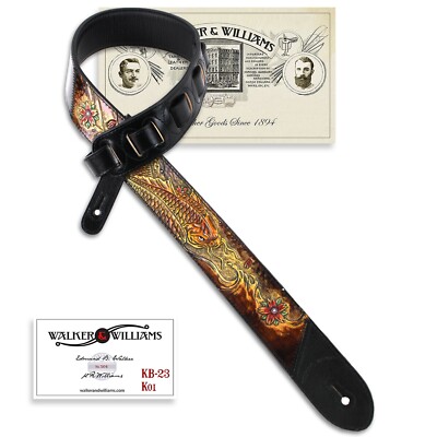 Walker & Williams KB-23 Skinny Black & Umber Gold w/Sumi Koi On Grain Leather