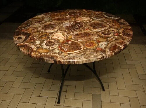 petrified wood coffee table, Round Coffee Table Mid Century Center Side Table - Afbeelding 1 van 4