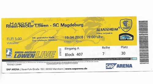 Ticket - Rhine-Neckar Lions vs SC Magdeburg - 19.04.2008 - Handball