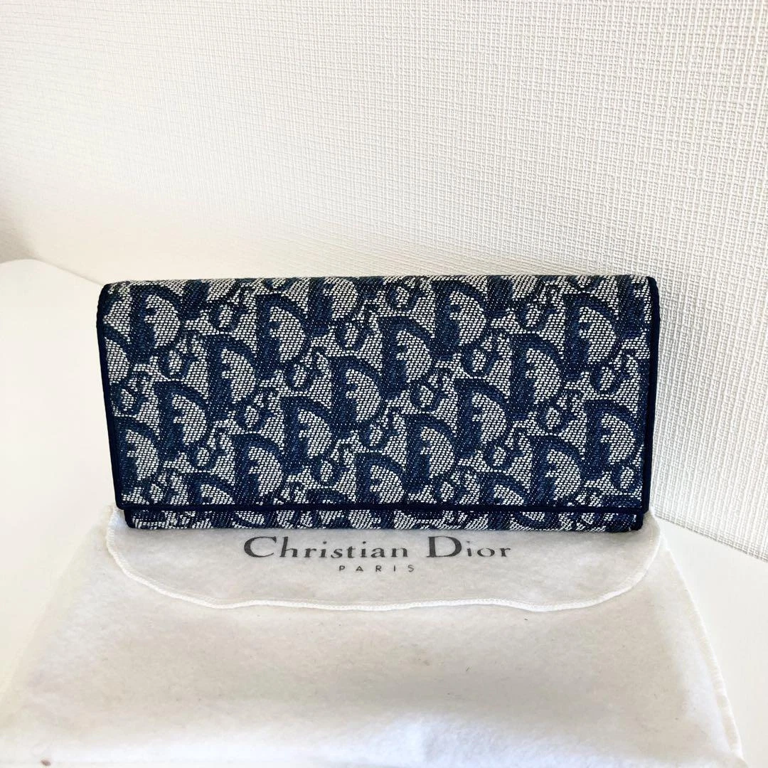Portefeuille long Christian Dior Trotter bleu marine 7,6 pouces