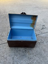 VINTAGE TRUNK METAL TRAVEL 1900s COFFEE TABLE ART STORAGE HARRINGTON LOCK CAFE