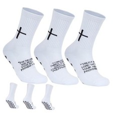 3/6 Pairs Cross Grip Soccer Socks for US 6-13 - Anti-Slip White 3 Pairs