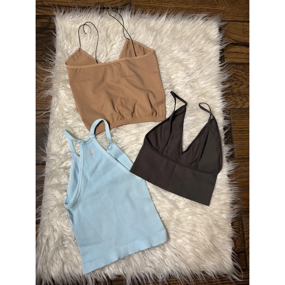 Camiseta sin mangas acanalada Free People íntimamente sin costuras paquete XS/S azul claro tostado Foto 2 de 4