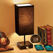 Table Lamp for Bedroom, 3 Way Dimmable Touch Bedside Lamp, Small Lamp with 2 USB