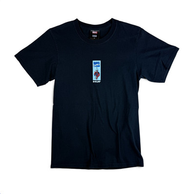 HUF x Marvel Collab Shirt Mens Size Small Black Faded Spiderman Comics Graphic