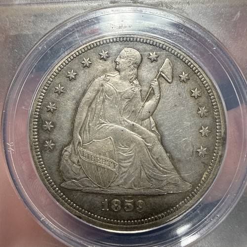 1859-0 $1 Seated Liberty Dollar ANACS AU55